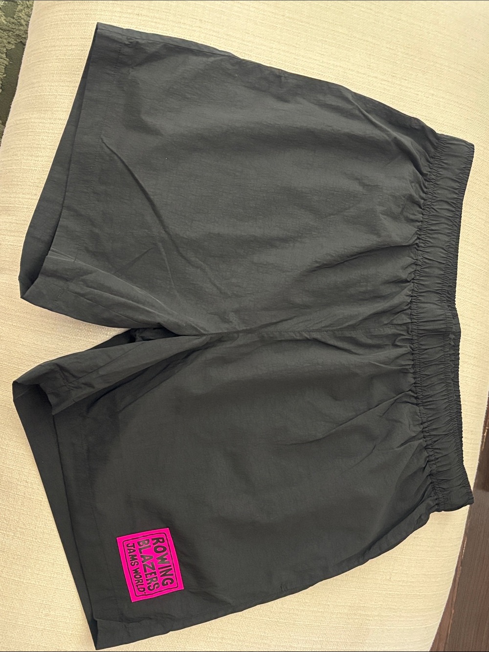 Rowing Blazers Jams World Black Nylon Shorts with Pink Patch